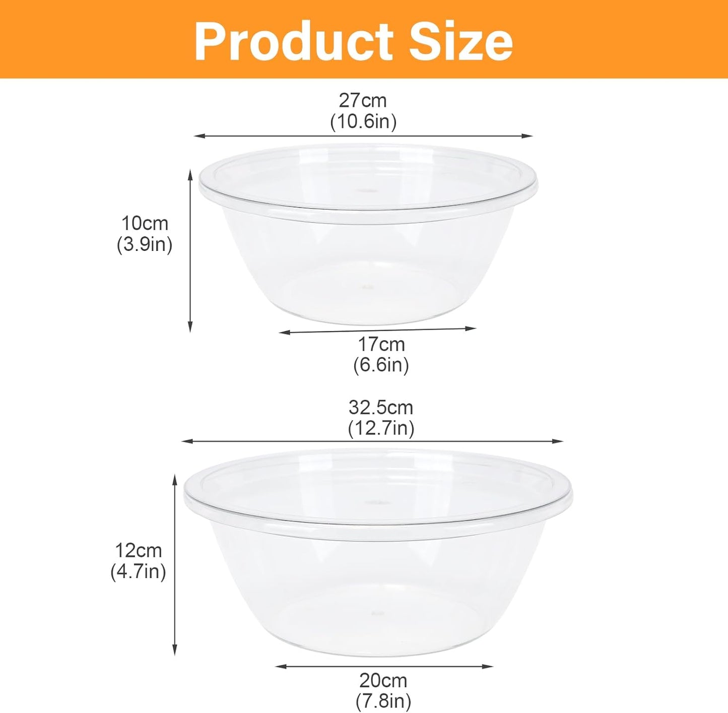 Mixing Bowl Set,2 Pcs Clear Plastics Salad Bowl with Lids,BPA-Free Kitchen Essentials for Cooking Baking Bowls with Non-Slip Bottom,Space-Saving Nesting Storage Bowls Not Dishwasher Safe