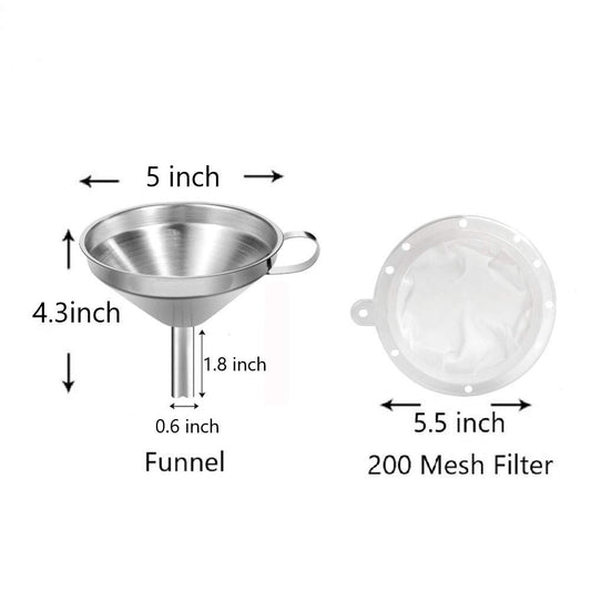 5-Inch Stainless Steel Funnel with Fine Mesh Strainer, 200 Mesh Cooking Oil Filter