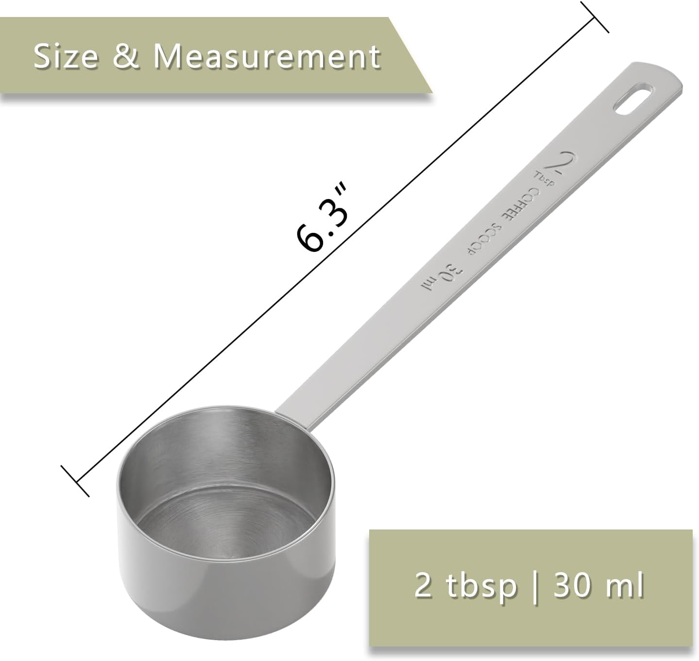 LEIFENY 2PCS 2 Tablespoon Coffee Scoop, Long Handle Measuring Spoon, Two tbsp (30ml, 1/8cup) Stainless Steel Scooper