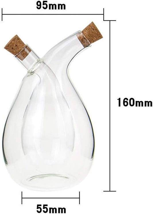 BOLLAER Glass Olive Oil Bottle Cruet, Hand-Blown, Moist Bottom, High Borosilicate Glass, 2 in 1 Oil and Vinegar Bottle, 2 oz
