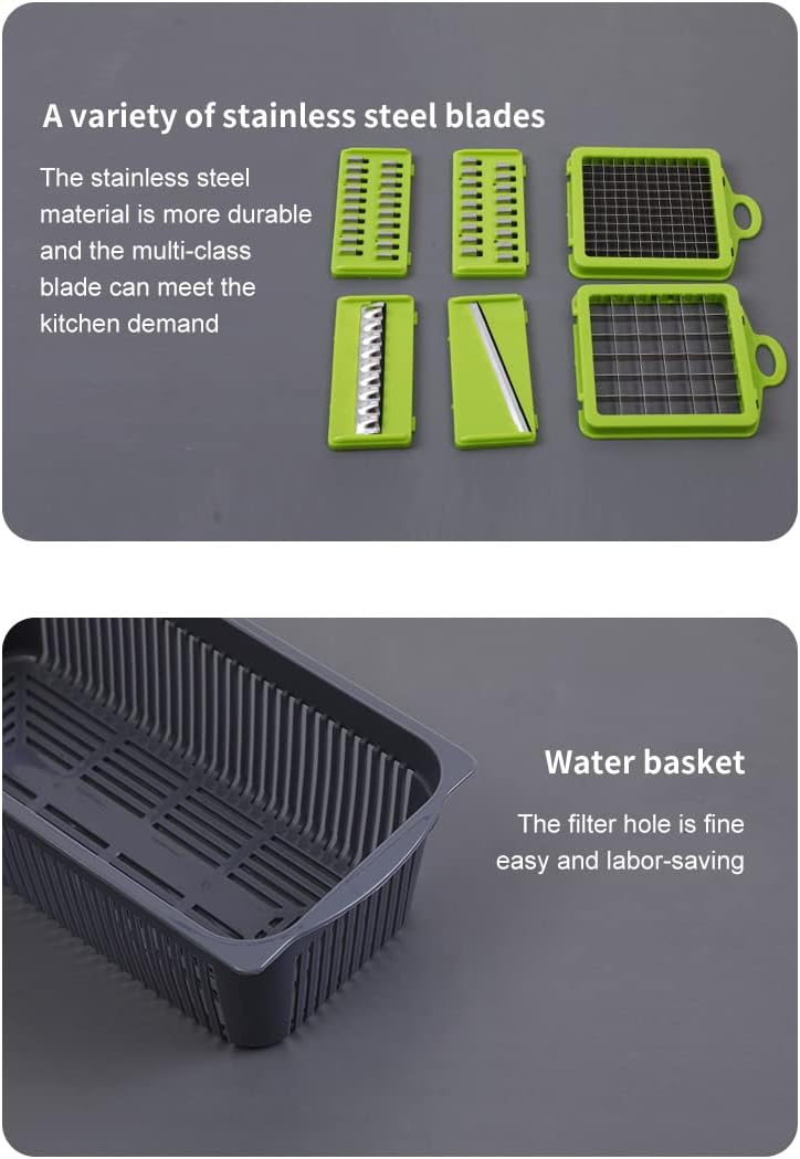 Vegetable Chopper Multifunctional 10 in 1 Food Choppers Onion Chopper Vegetable Slicer Cutter Dicer Veggie chopper with 7 Blades,Colander Basket,Container for Salad Potato Carrot Garlic