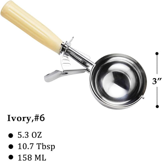 Saebye Portion Scoop - #8 (4 oz) - Disher, Large Ice Cream Scoop with Trigger, Cookie Scoop, Food Scoop, Muffin Scoop - Portion Control - 18/8 Stainless Steel, Grey Handle