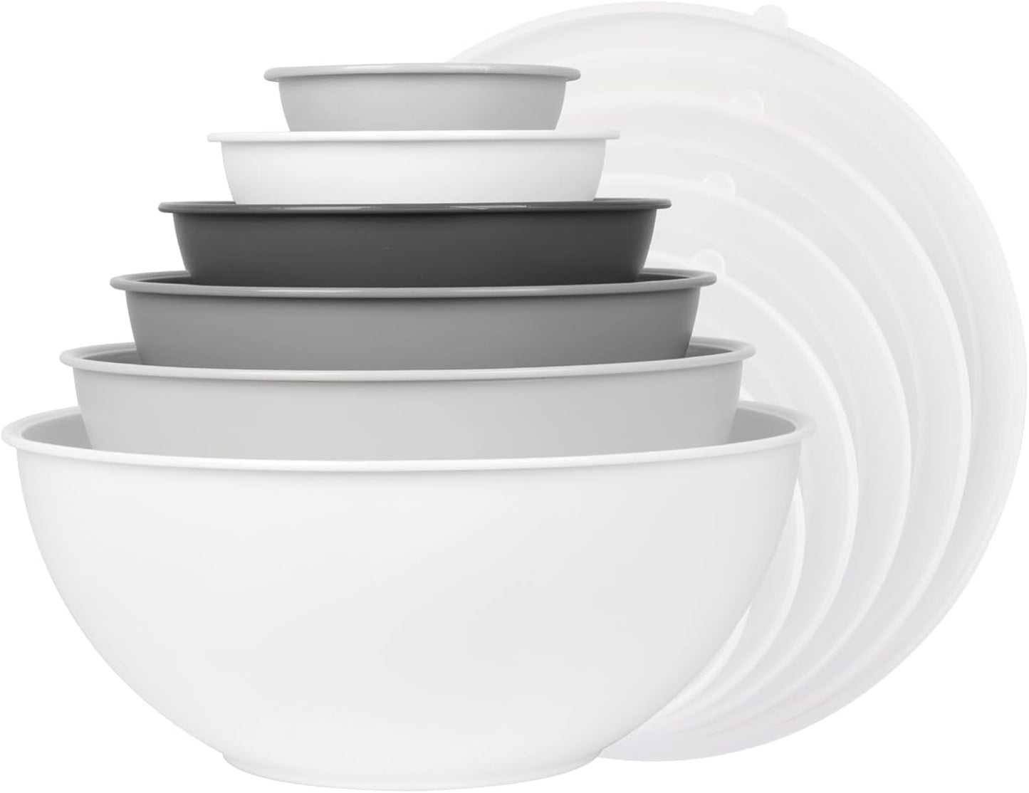 BoxedHome BPA Free Plastic Round Mixing Bowl with Lids, 12 Pack Nesting Bowls with Lids Set, Microwave and Dishwasher Safe Prep & Serving Bowls Great for Mixing, Baking, Serving (Pink, 12pcs)