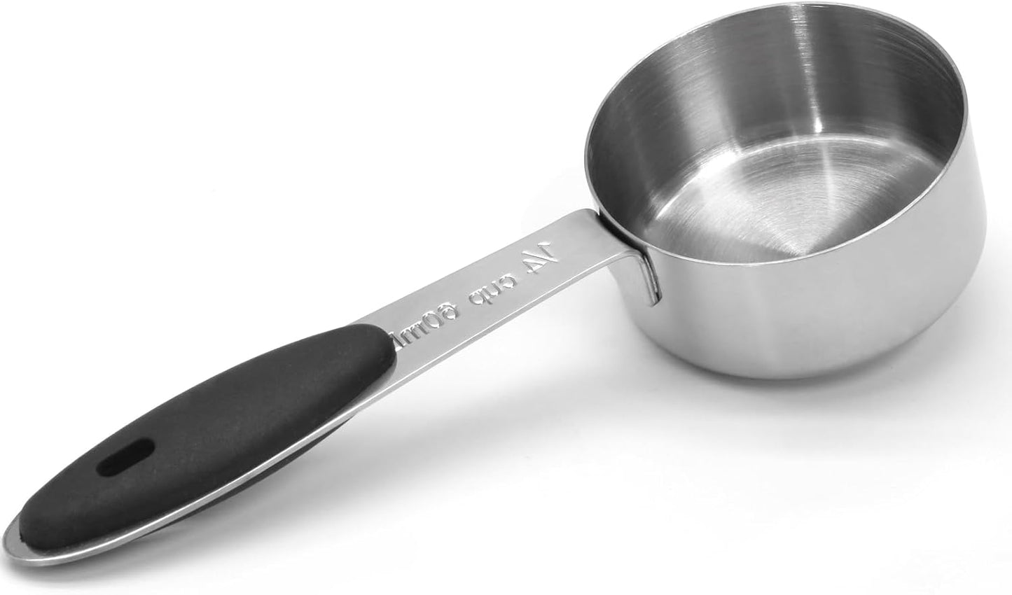 1/4 Cup Measuring Cup, 60 ML Stainless Steel Coffee Measuring Scoops, Single Metal Coffee Scoop with Black Silicone Handle