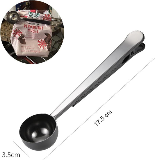 Coffee Scoop Clip Stainless Steel Tablespoon Coffee Spoon With long handle Multifunction Sealing Bag Clip For Tea, Coffee, Protein Powder, Instant Drinks, Kitchen Tools