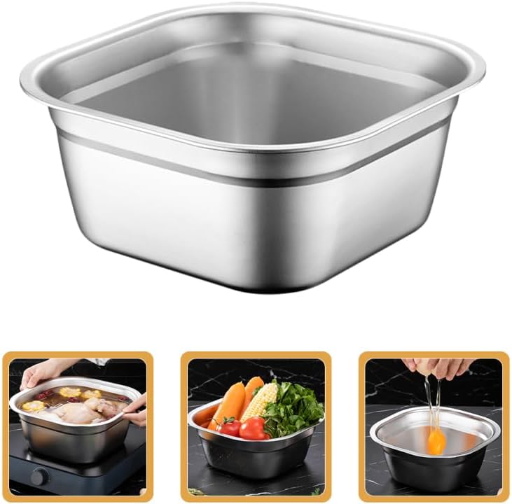 Multifunctional Square Vegetable Washing Basin 9.84 Inch Large Capacity Stainless Steel Kitchen Sink Tub for Food Prep and Cleaning