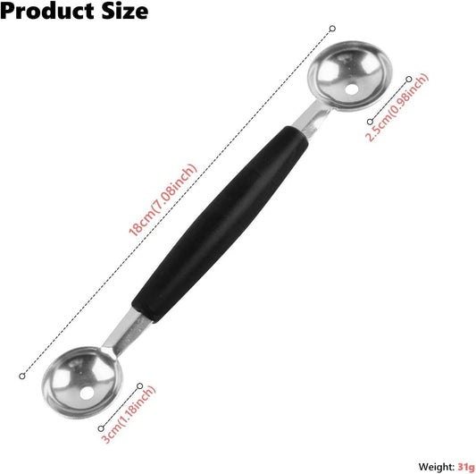2Pcs Double-Sided Fruit Melon Baller Spoon 2 in 1 Stainless Steel Melon Ballers Melon Scoop for Watermelon Ice Cream Kitchen Utensils