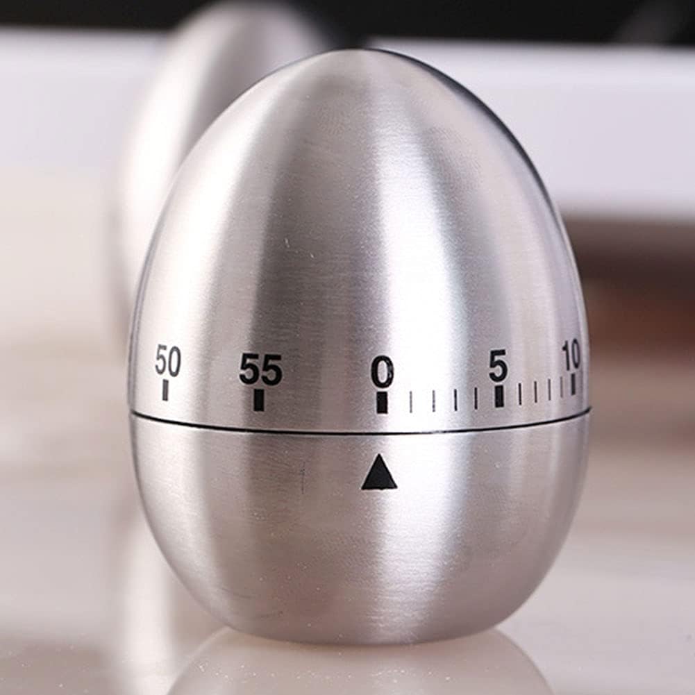 Mechanical Kitchen Timer 60 Minutes, Apple-Shaped Wind Up Timer (No Batteries), Manual Analog Cooking Timer with Loud Ring for Baking, Eggs, and Meal Prep, Silver