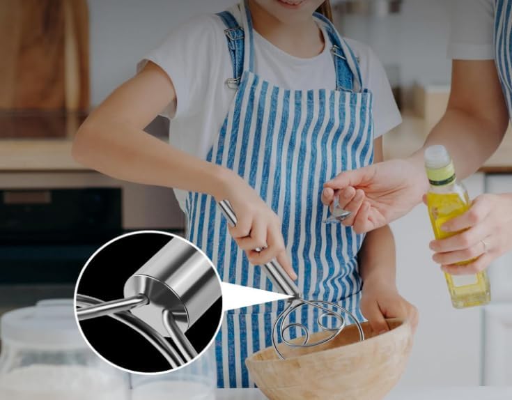 2 Pack Stainless Steel Dough Whisks for Baking, Hand Mixer for Bread, Pizza, Pastry - Ergonomic Design for Easy Kneading & Blending