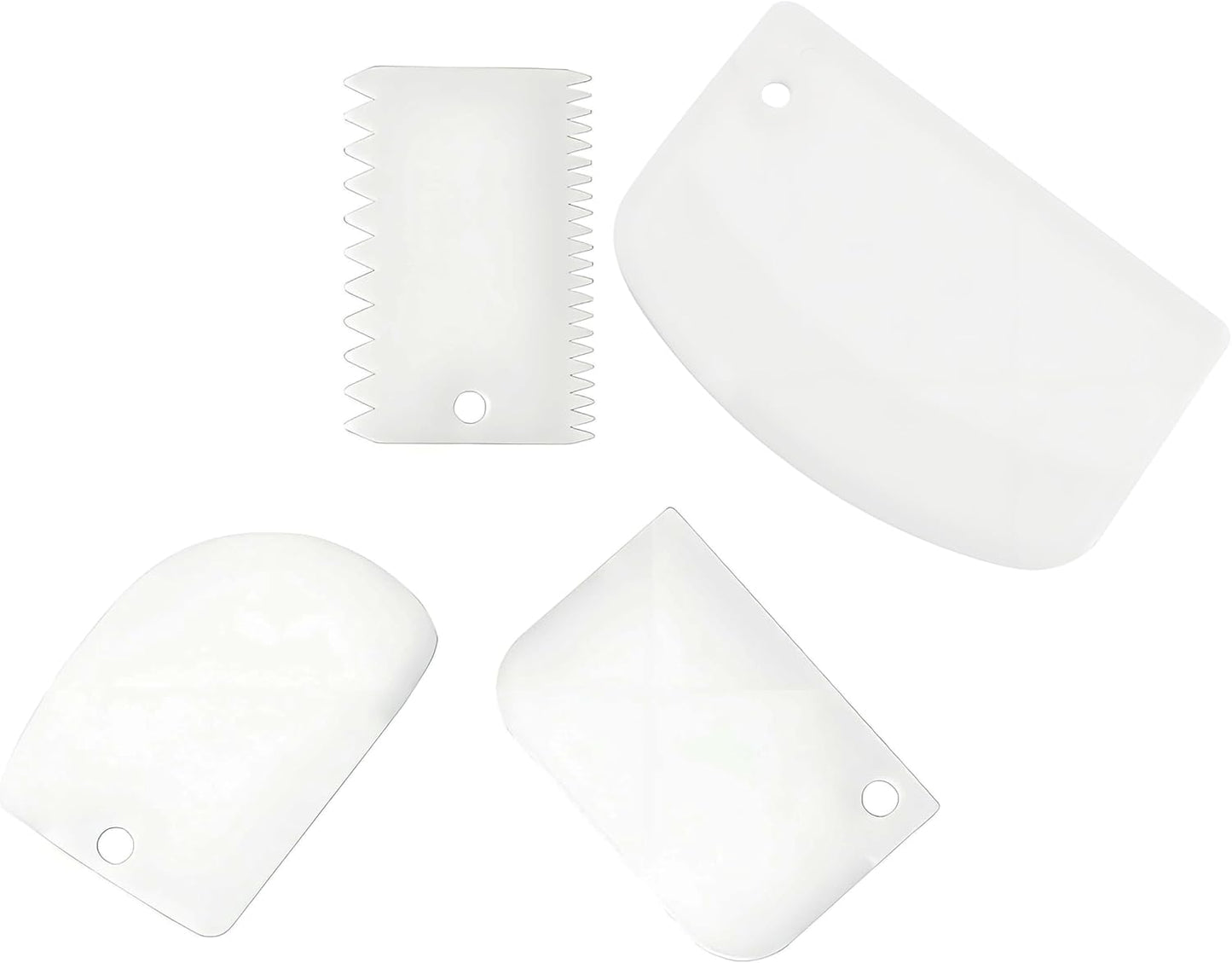 Cake Scraper Smoother Set and Sculpting & Modeling Tools, Cake Dough Flexible Spatula for Kitchen & Dining, 4 Pcs, White