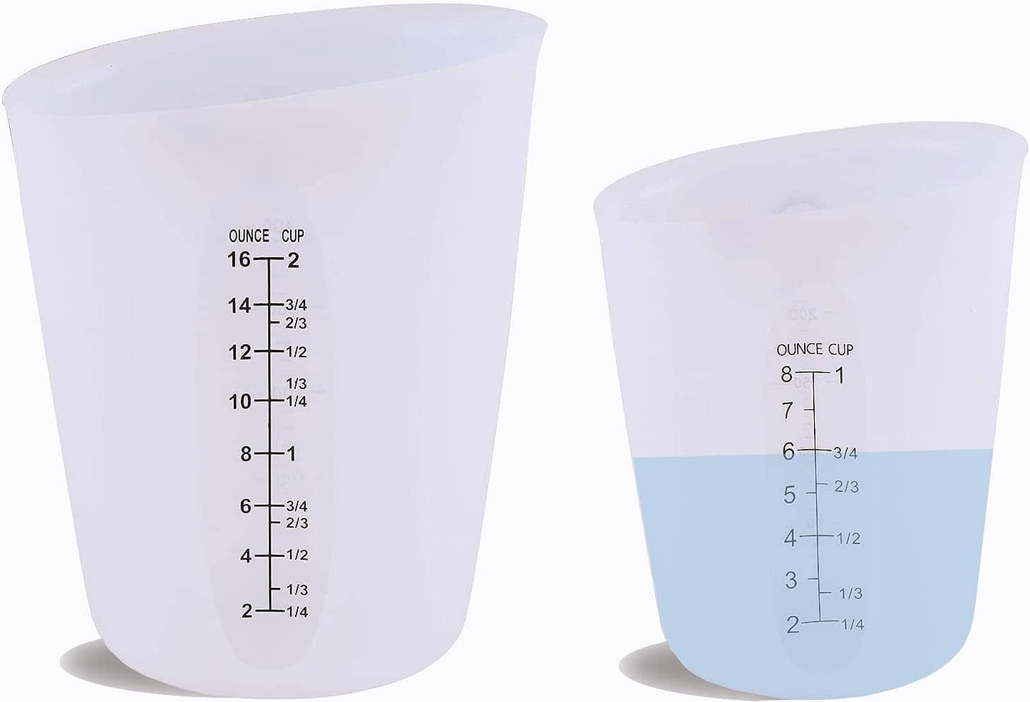 Silicone Measuring Cups, Blender, Liquid, Paint and Resin Mixing (16oz & 8oz), Squeeze, Pour Mixing Coffee, Making Cake, Cookies Baking, BPA Free. For Molds, Jewelry Making, Waxing, Easy to Clean