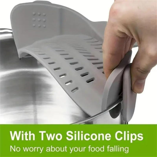 Clip on Strainer Silicone for All Pots and Pans, Pasta Strainer Clip on Food Strainer for Meat Vegetables Fruit Silicone Kitchen Colander