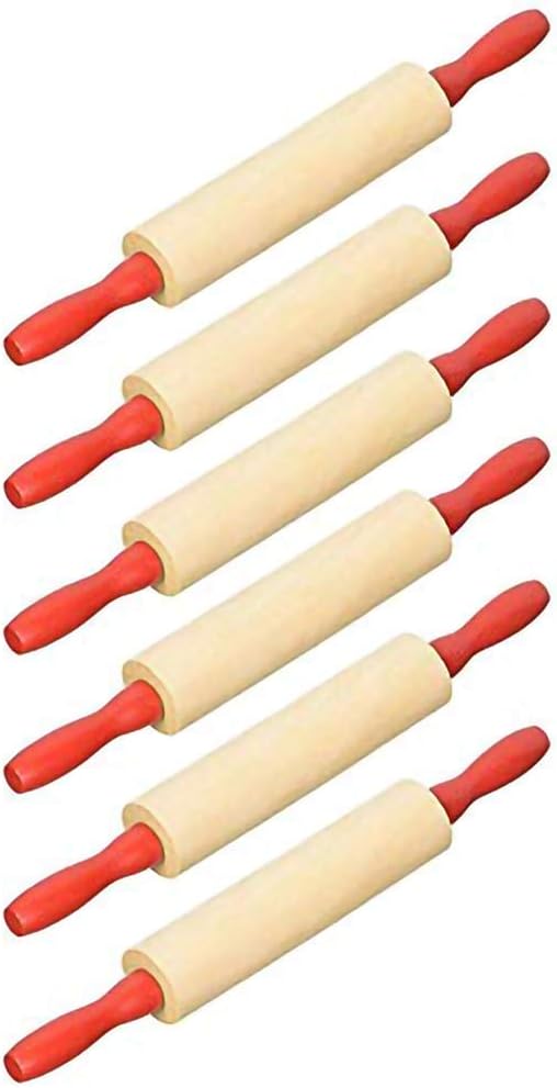 Mini Wood Rolling 7.5 Inch 12-Pack Rolling Pin for Play Dough For Little Bakers, With Red Handles Arts and Crafts Clay Roller, 7.5" (Pack of 12)