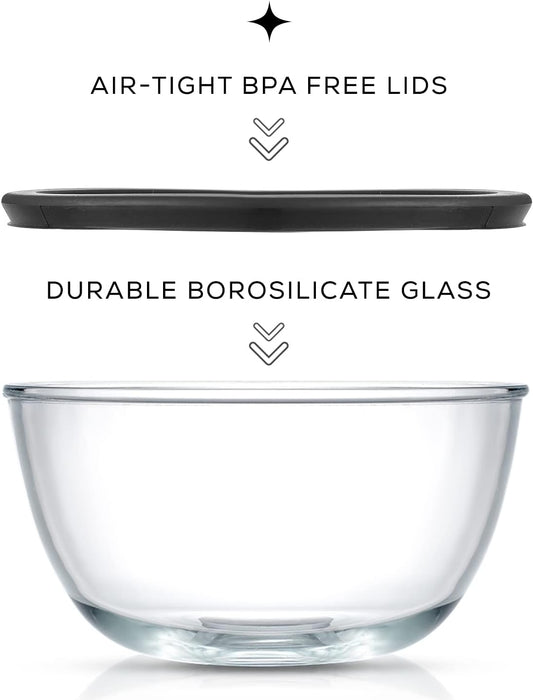 JoyJolt Kitchen Mixing Bowls - 8pc Glass with Lids Set – Neat Nesting Large Bowl Batter Cooking Storage and Big Salad BPA-Free Red