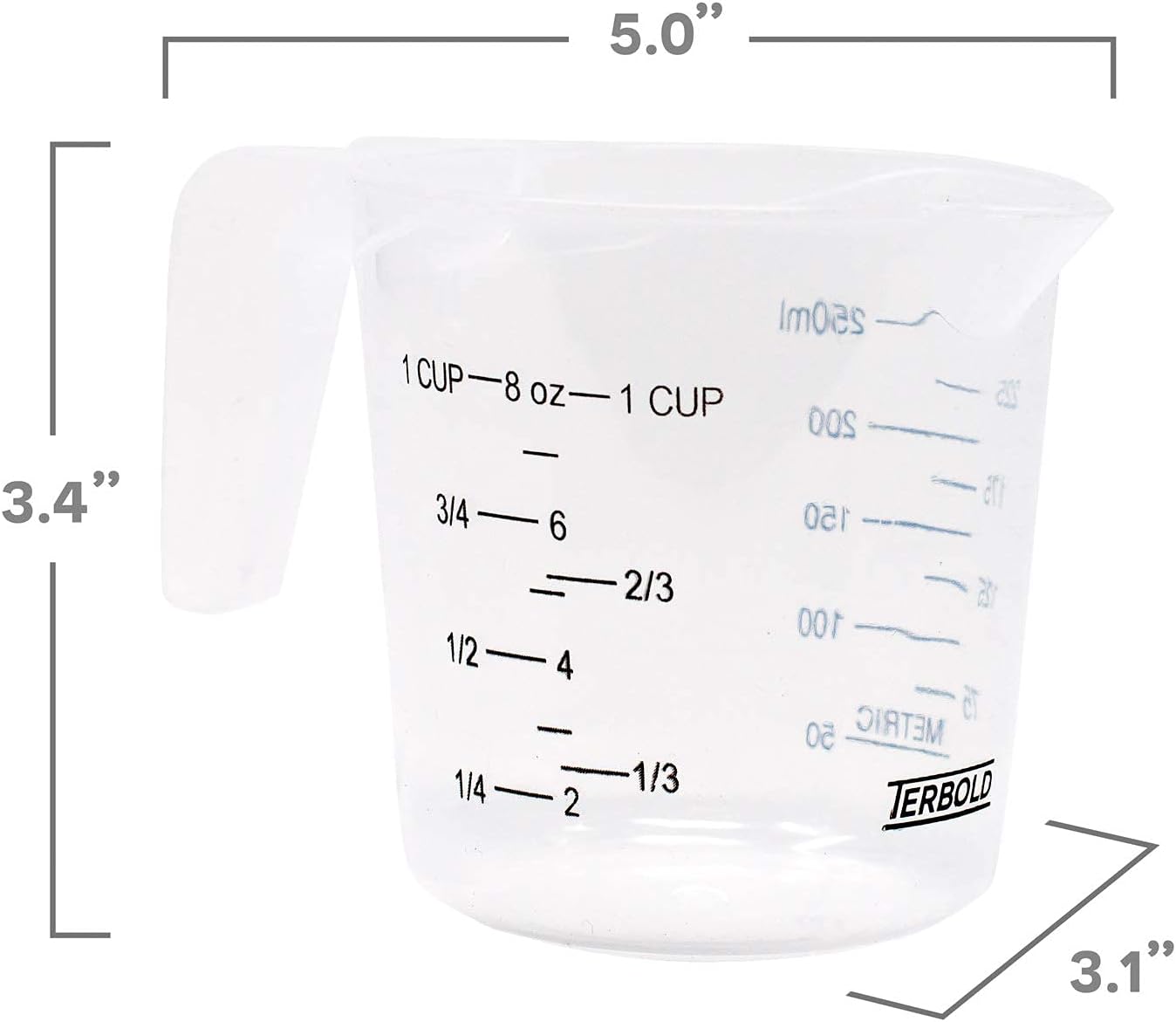3pc Liquid Measuring Cups Set - 1 Cup, 2 Cup, 1 Quart | Clear Plastic Measure Cups with Long Handles