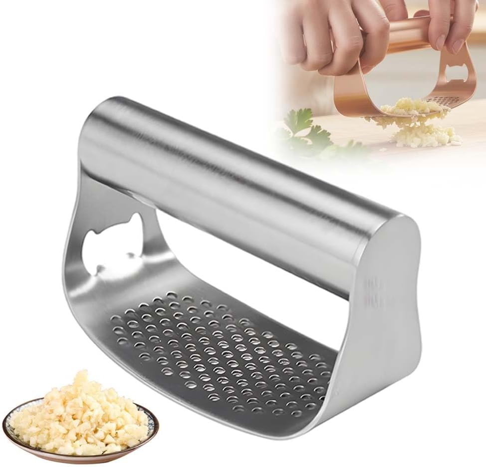 Stainless Steel Garlic Presser, 2026 New Garlic Press Rocker Heavy Duty Garlic Mincer, Portable Manual Press Tool Garlic Chopper for Smash Garlic Kitchen Tools (Rose Gold)
