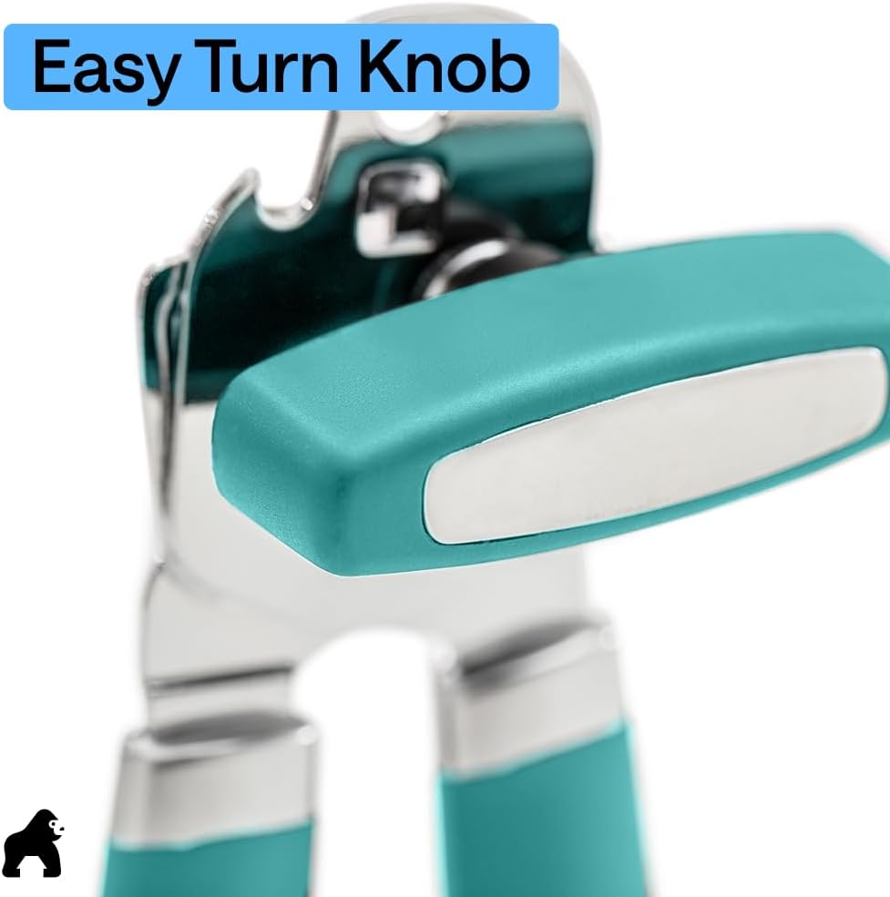 GORILLA GRIP Heavy Duty Stainless Steel Smooth Edge Manual Can Opener and Bottle Openers, US Designed, Soft Comfortable Handle, Oversized Handheld Turn Knob, Multifunctional Kitchen Tool, Black