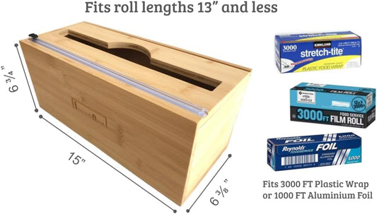 High Capacity Foil & Wrap Dispenser with Cutter, Fits 3000ft Plastic Wrap,1000ft Aluminum Foil, Home, Food Service, Commercial, Bamboo