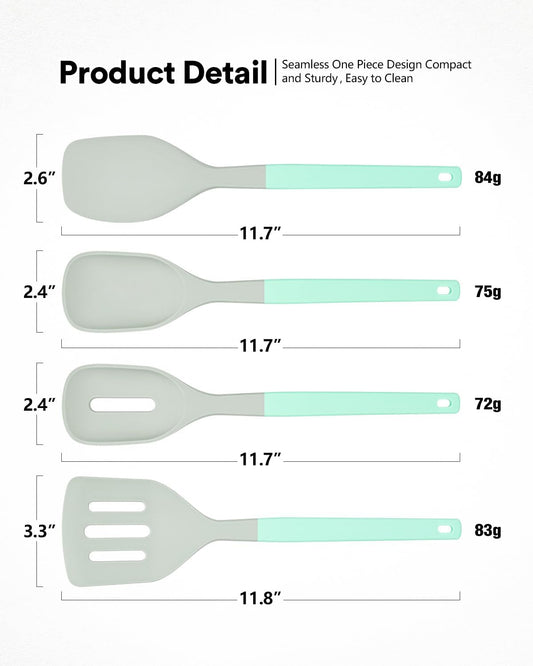 4Pcs Silicone Spatula Set, Food Grade Rubber Spatula, Two Color Upgrade Strong Handle with Ergonomic Grip, 600°F Heat Resistant Silicone Spatula Turner Spoon for Nonstick Cooking