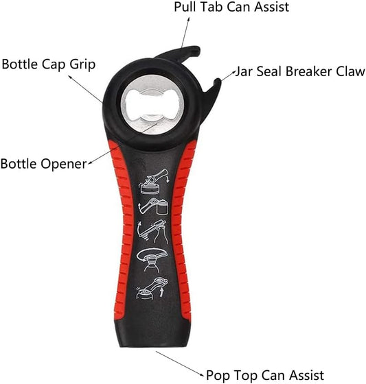 2 pack 5-in-1 Multi Function Plastic Grip Bottle Opener- Easily Opens Twist Caps, Bottle Caps, Canning Lids and Can Tabs (White)