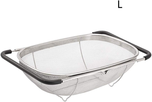 Stainless Steel Colander Strainer, Collapsible Colander with Expandable Rubber Handles, Rectangular Sieve Fine Mesh Kitchen Strainers (SIZE:L)