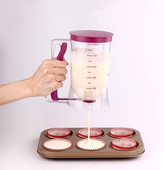 Pancake Batter Dispenser, Batter Cream Speratator Cupcakes Maker with Measuring Label, Mess Free Cupcake Batter Dispenser with Squeeze Handle, Perfect Baking Tool for Muffin Mix, Crepe, Cake