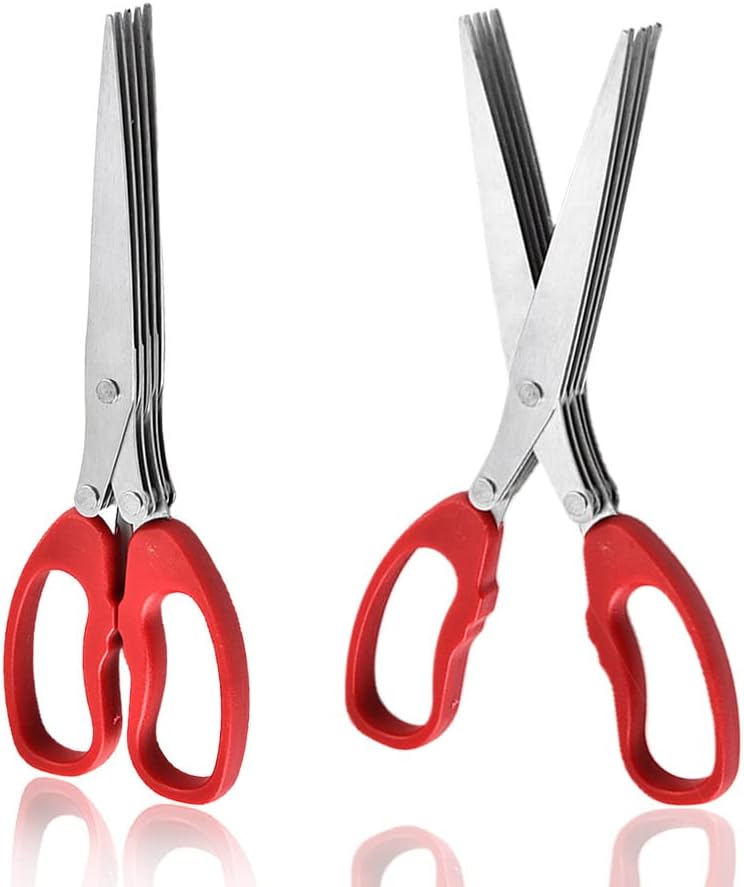 MagiDeal Shredder Scissors Multipurpose Multi-Blade Cutting Shears with Stainless Steel 5 Blades (Red)