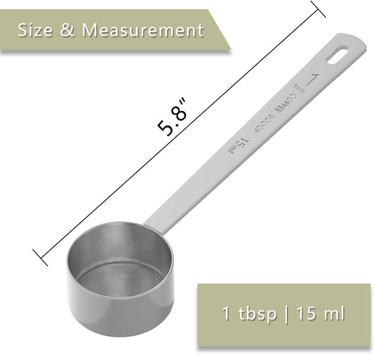 LEIFENY 2PCS 2 Tablespoon Coffee Scoop, Long Handle Measuring Spoon, Two tbsp (30ml, 1/8cup) Stainless Steel Scooper