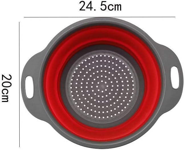 Collapsible Silicone Colander for Kitchen Sink, Foldable Vegetable Strainer Basket with Handles, Small Kitchen Drainer for Pasta Fruits and Vegetables (Red)