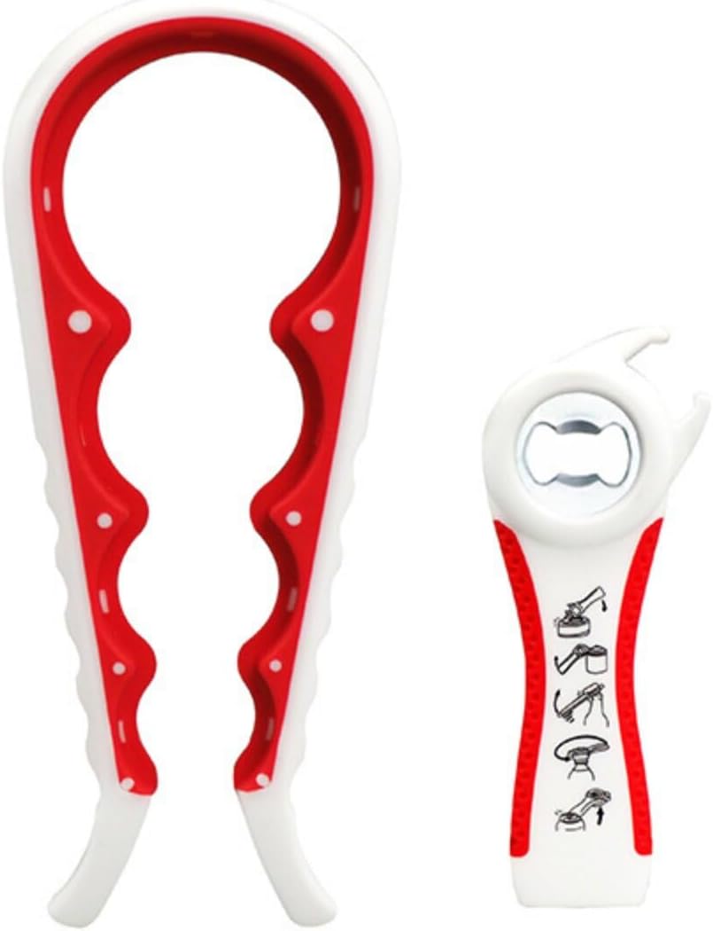 Multi-Grip Jar Opener and Bottle Opener Tool, Ergonomic Design with Non-Slip Handles, (biack and red)