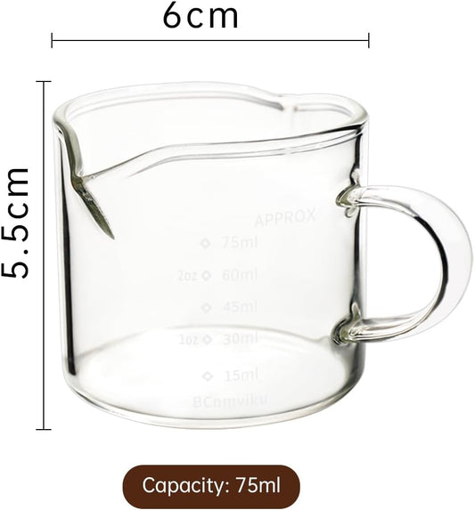 BCnmviku 2 Pack Double Spouts Measuring Triple Pitcher Milk Cup 75ML Espresso Shot Glasses Parts Clear Glass