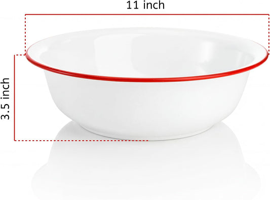 Elsjoy 2 Pack 3 Quart Large Enamel Bowl, 11 Inch Vintage Enamel Mixing Bowl, Kitchen Enamelware for Fruit, Salad, Pasta