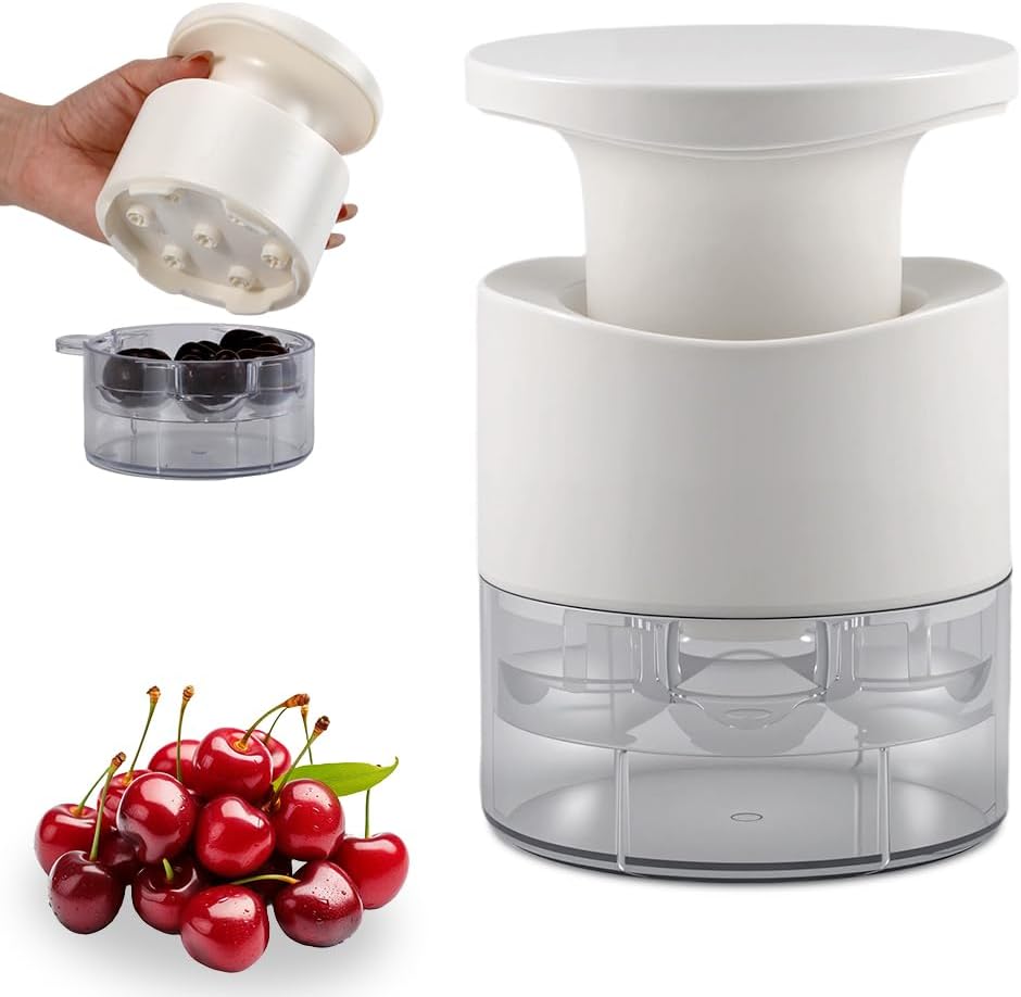 Cherry Pitter, 2025 New Quickly 7-Hole Cherry Pitter Tool, Multi-Purpose Cherry Pitting Tool, Cherrys Seed Remover with Splash Guard (Black)