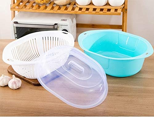 3 in 1 Dish Tub and Colander Set with Lid, Vegetable Washer with Bowl, Dishpan Strainer Basket Lettuce Washer and Dryer - Water Drain and Compact Storage(Blue) - 4 Quarts