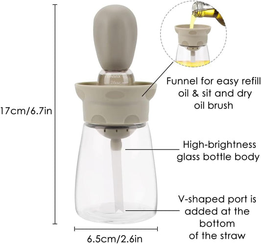 Oil Dispenser Bottle with Brush - 2 IN 1 Kitchen Olive Oil Container with Silicone Pastry Basting Brush for Cooking Vinegar Sauce BBQ Grill Frying, T-OB22, White