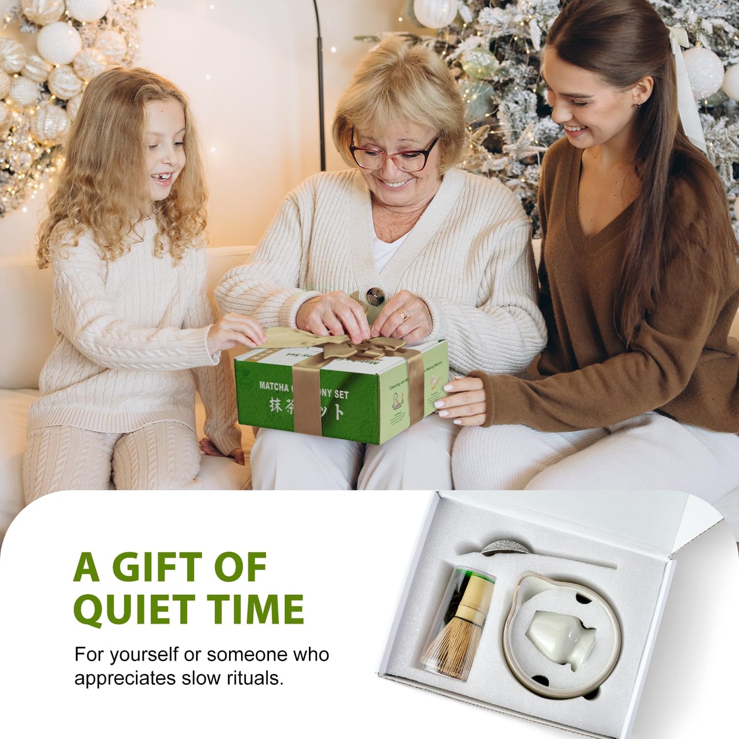 Matcha Whisk Set, 7 Pcs Ceramic Matcha Kit, Include Matcha Bowl, Bamboo Whisk (Chasen), Scoop (Chashaku), Stainless Steel Sifter, Whisk Stand, Scoop Rest, Tea Towel, Matcha Set for Matcha Lovers