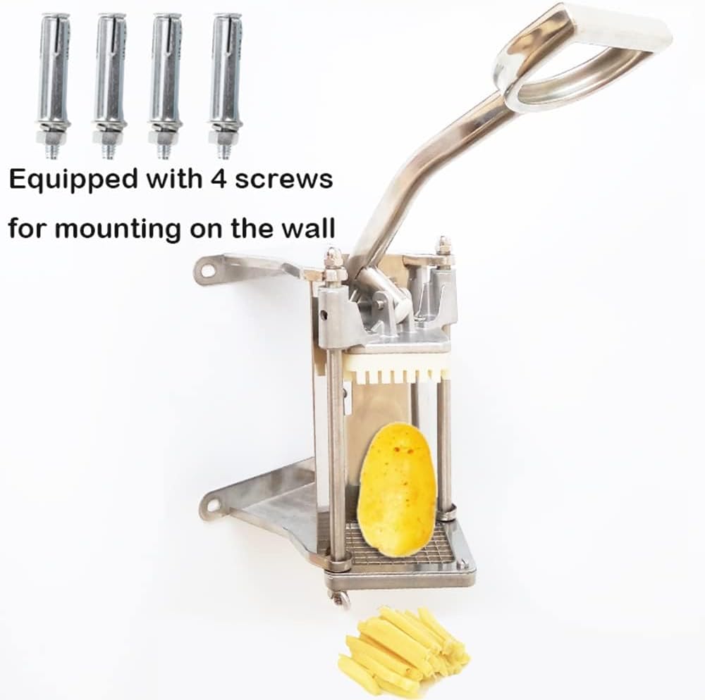 French Fry Cutter, Wall Mount or Fixed Counter | Stainless steel food slicer with 1/2in, 1/4in and 3/8in blades, heavy duty, for fries and vegetable