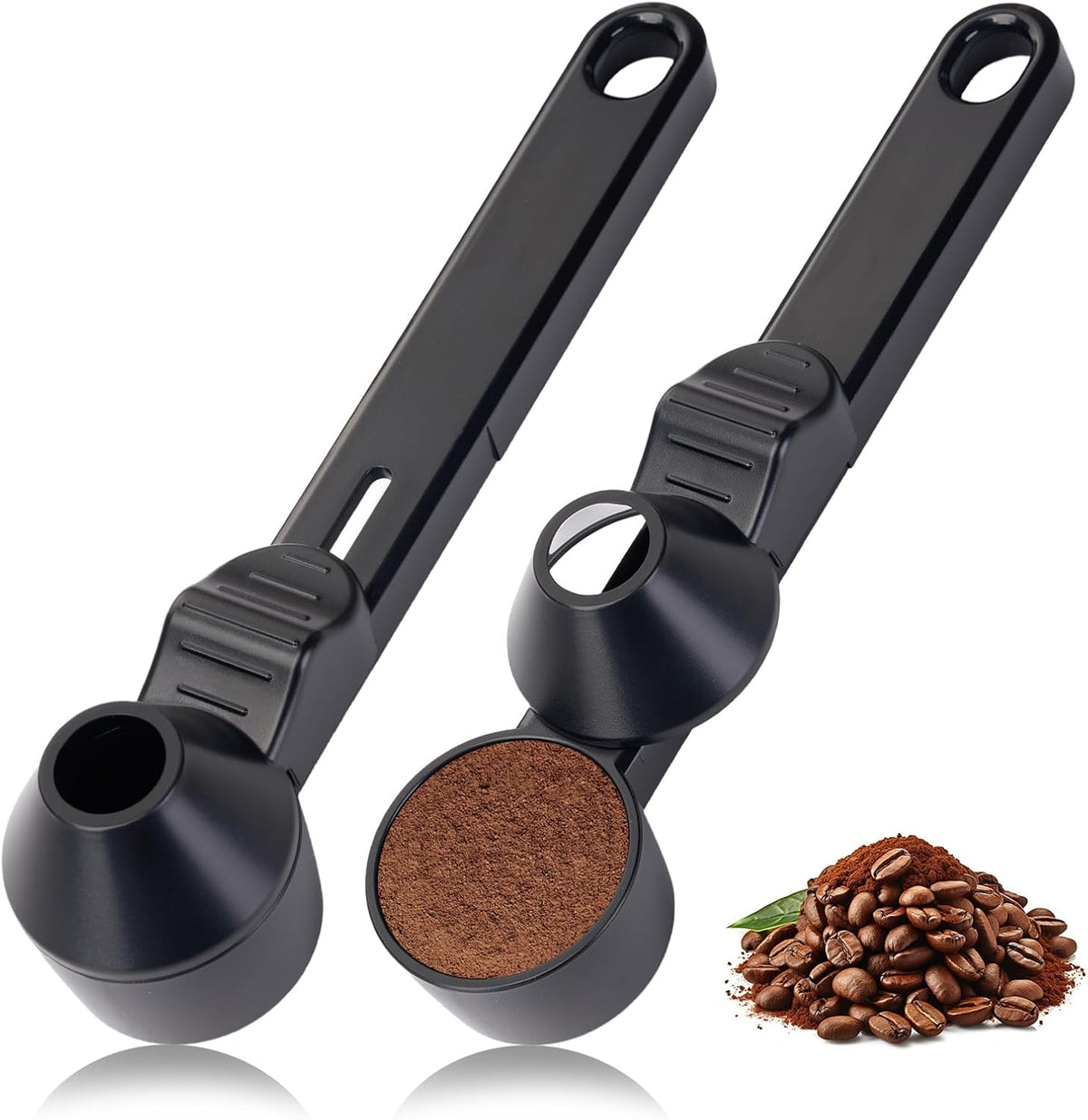 Coffee Scoop with Funnel for Ground Coffee, Protein Powder & Tea, for Reusable K-Cup Refillable Pods, 2 Tablespoon Mess-Free, Funnel Design Prevents Spills (Black, 1 Pack)