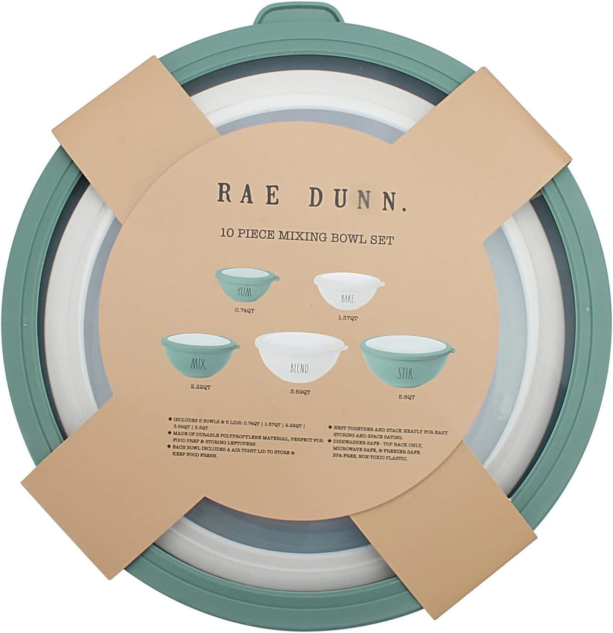Mixing Bowls with Lids - 10 Piece Plastic Nesting Bowls Set includes 5 Prep Bowls and 5 Lids (Grey)
