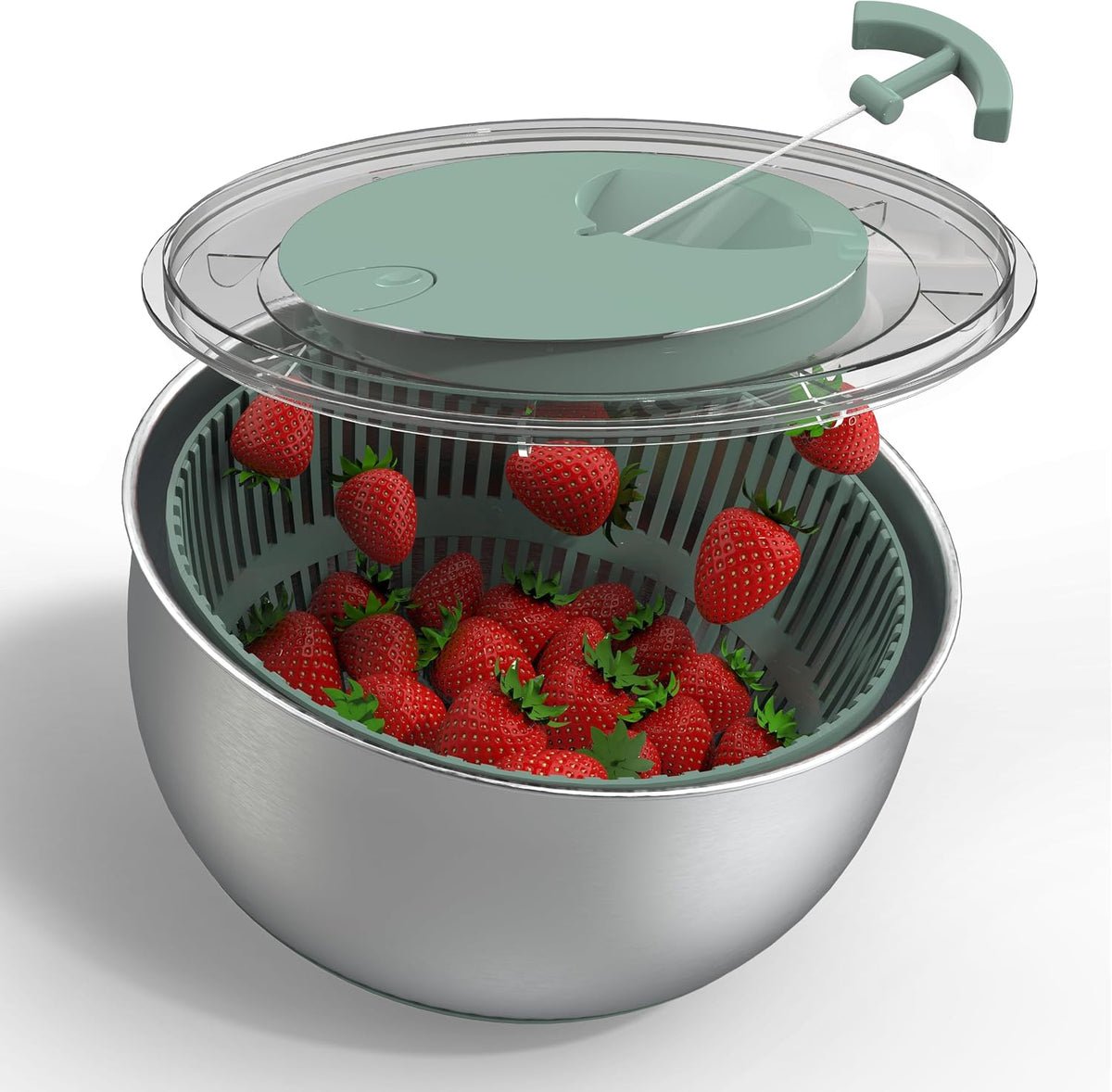 Stainless Steel Salad Spinner - 5 Qt. Lettuce Washer And Vegetable Spinner Dryer for Easy Salad Prep - Non Slip Base with Pull Handle - Auto Stop Brake System, Stain and Odor Resistant