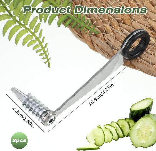 2 Pcs Spiral Potato Cutter, Piranha Spiral Knife Kitchen Accessories Tool, Stainless Steel Curly Fry Cutter, Spirals Slicer for Vegetables, Cucumbers and Carrots