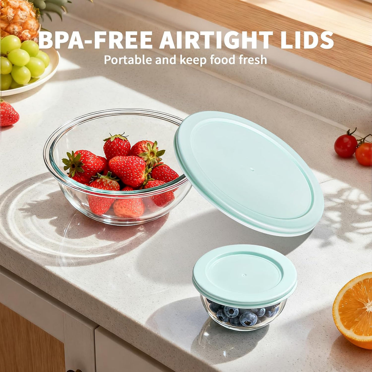 Glass Mixing Bowls with Lids Set(4.5QT, 2.7QT, 1.1QT)-Large Glass Mixing Bowls, Clear Salad Bowl for Baking, Cooking, Serving, Food Prep, 3PC Nesting Bowls for Kitchen Storage & Dishwasher Safe