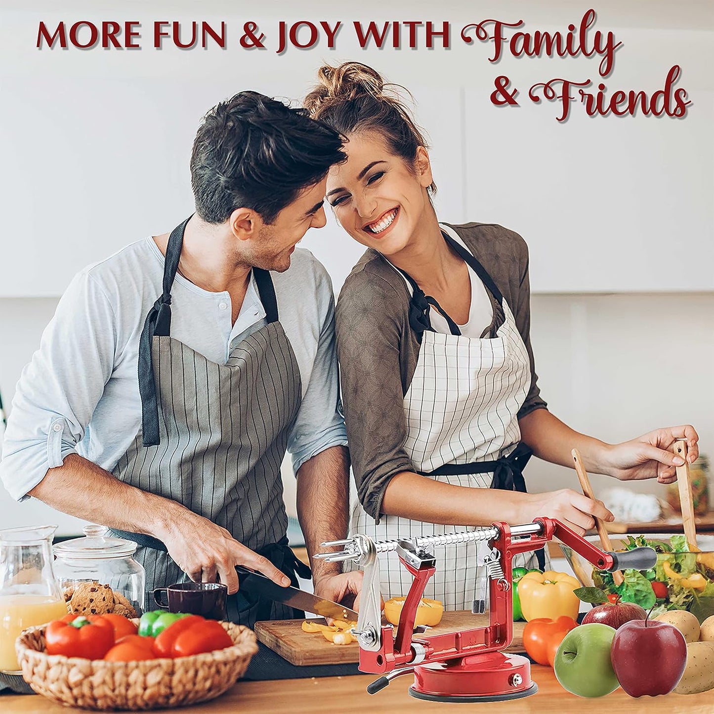 Apple Peeler Slicer Corer - Apple Spiralizer with Strong Suction & Durability - Apple Peeler Corer Slicer Suction Base made with Food Grade Stainless Steel Adjustable Blades