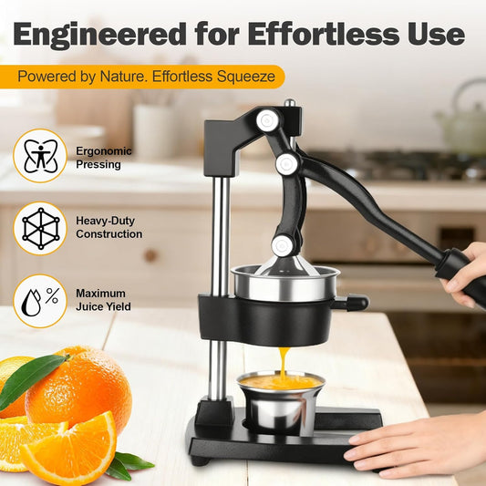 Lemon Squeezer Manual Citrus Juicer Press, Heavy Duty Cast Iron Orange Juicer with Stainless Steel Cone, Commercial Lever Juice Press for Lemon, Lime & Citrus Fruits, Easy to Clean