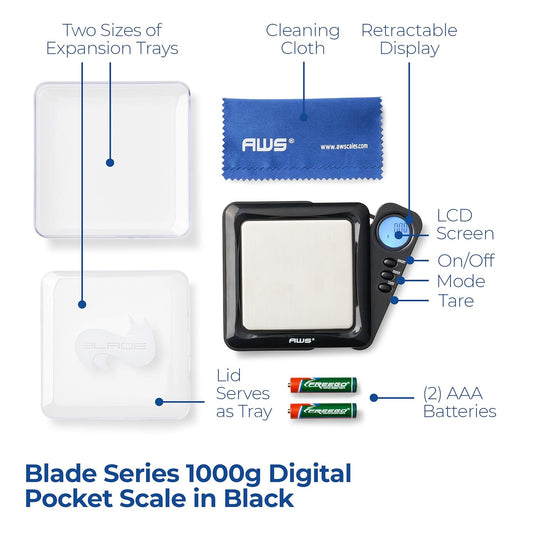 Blade Series Digital Pocket Gram Scale 1000g x 0.1g | Precision Mini Scale 0.1g Accuracy, Pocket Scale for Kitchen, Gold, Gems & Coin Scale, Smart Digital & Compact Scale