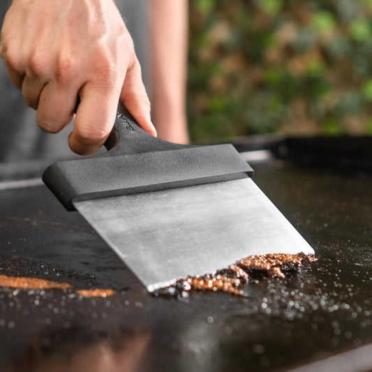 5061 6" Heavy-Duty Griddle Scraper - Stainless Steel | Heat-resistant Handle, Flat Top, Long Plastic Handle, Multipurpose Kitchen Food Scraper & Chopper