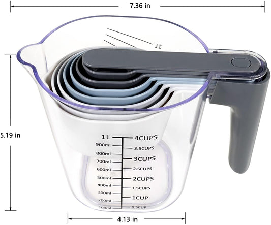 Stackable 10-Piece Measuring Cups and Spoons Set with Lids | BPA-free & dishwasher safe. Kitchen gadgets for cooking & baking. Dust-proof nested utensils for dry or liquid food.