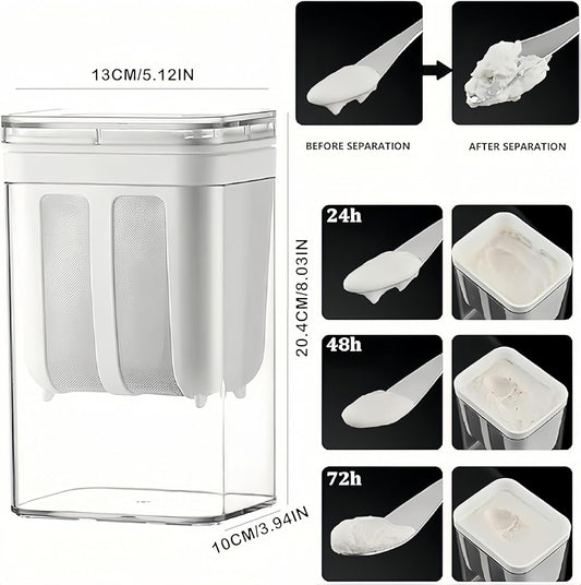Yogurt Strainer—【1.9QT/0.475GAL Total】 & 【0.9QT/0.23GAL Filter】, Yogurt Strainer Greek Yogurt Strainer Yogurt Press, BPA-Free PP Strainer for Whey Separation(Totle1.9QT)