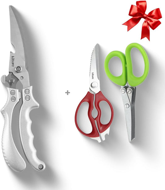 Heavy Duty Kitchen Shears - Premium Stainless Steel Cooking Scissors for Meat, Poultry, Herbs & More | Includes Bonus Herb Scissors & Poultry Shears in Giftable Box