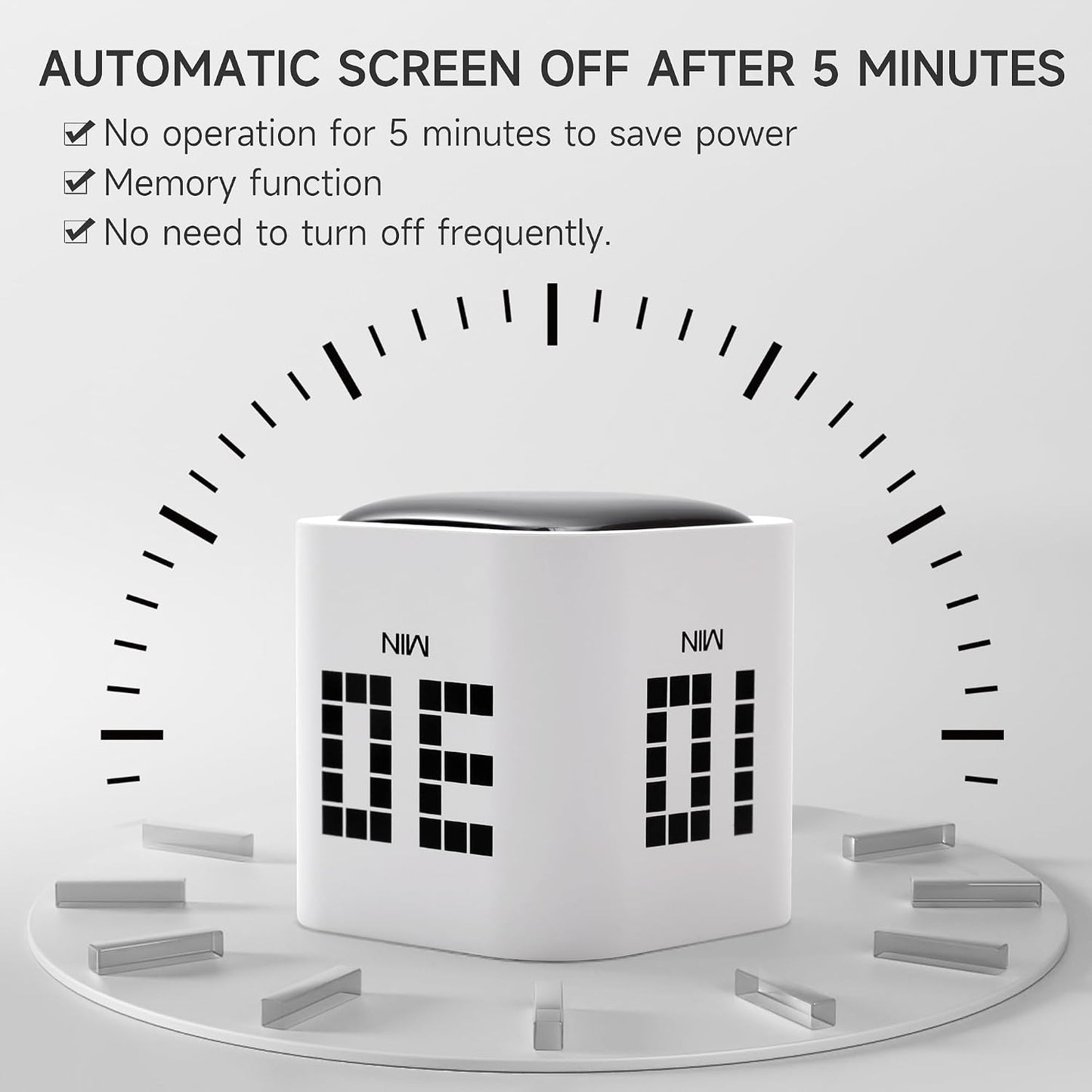 Rotating Productivity Timer 5, 25, 10, 50 Minutes Preset, Desk Cube w/Gravity Sensor for ADHD, Mute Functions, Ideal for Work, Study, Kitchen, Back to School (1, Wood Grain Finish)